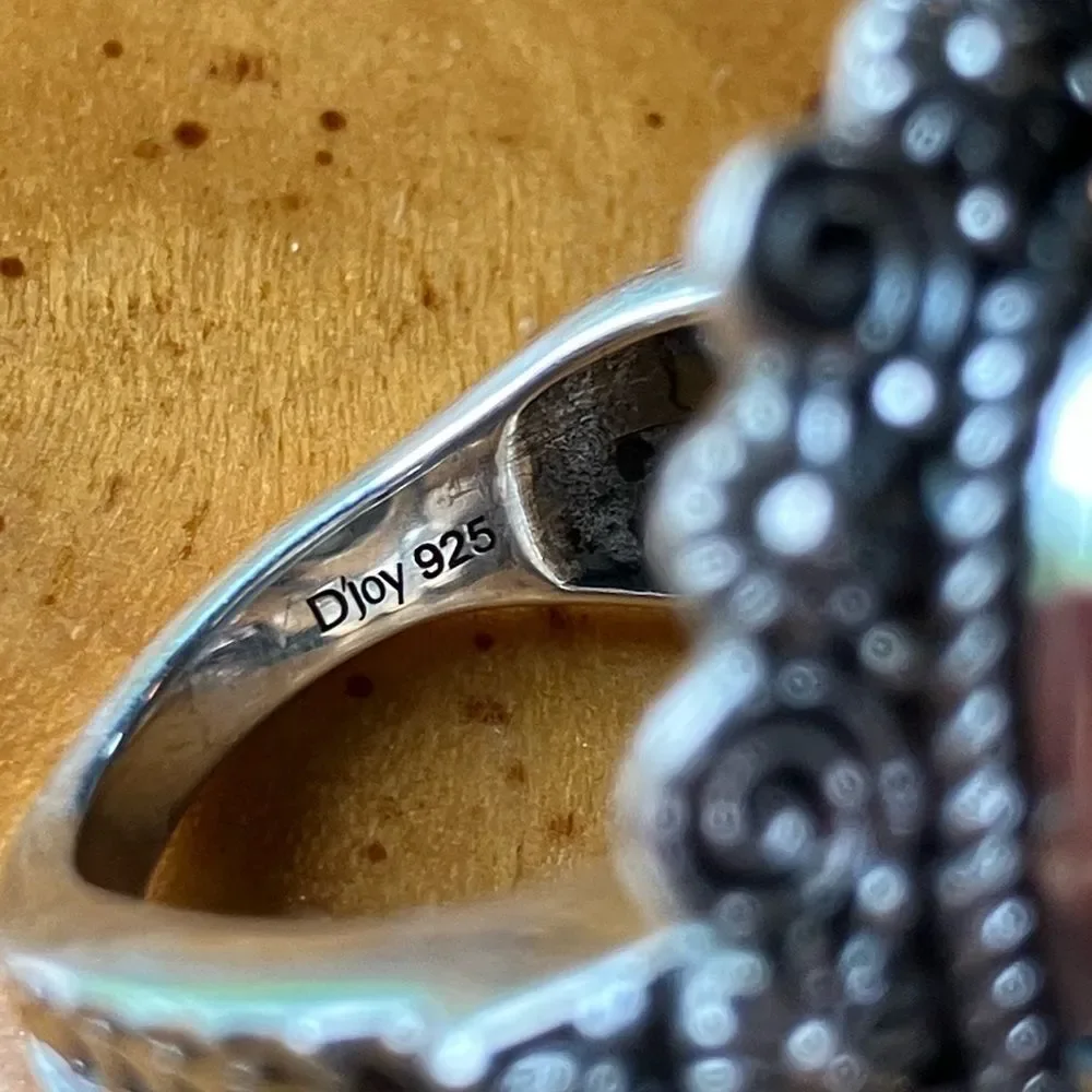 Genuine White Buffalo Sterling Silver Artistic Ring Size 6